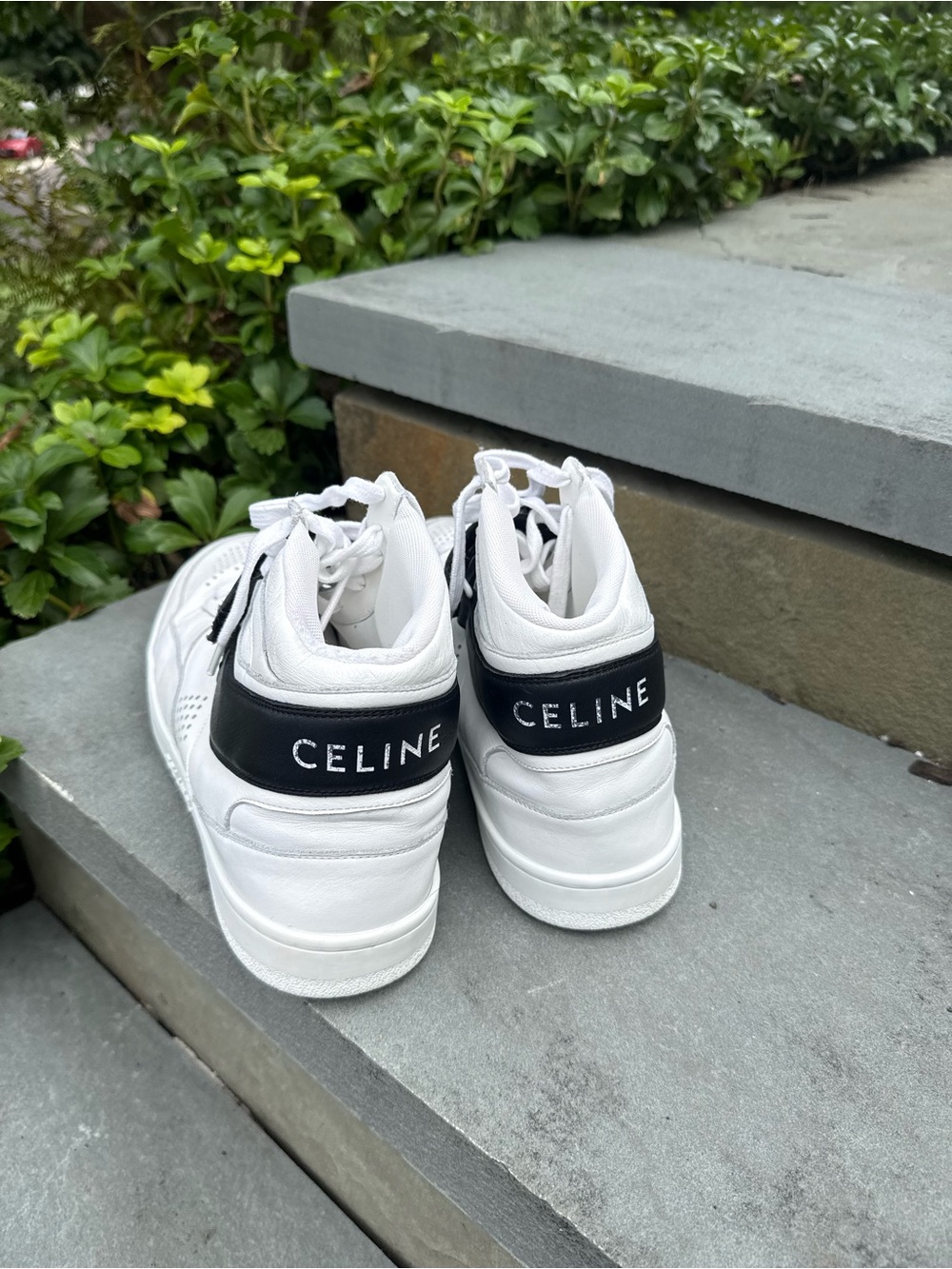 Celine White Leather mens Sneakers with Black Heel Band